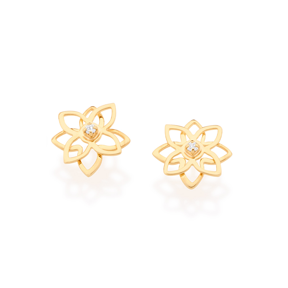 Brinco flor com zircônia
