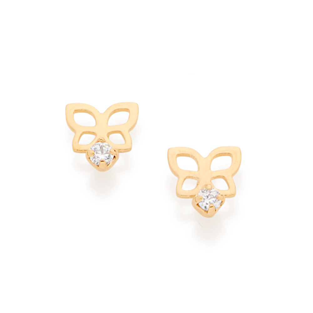 Brinco borboleta com zircônia