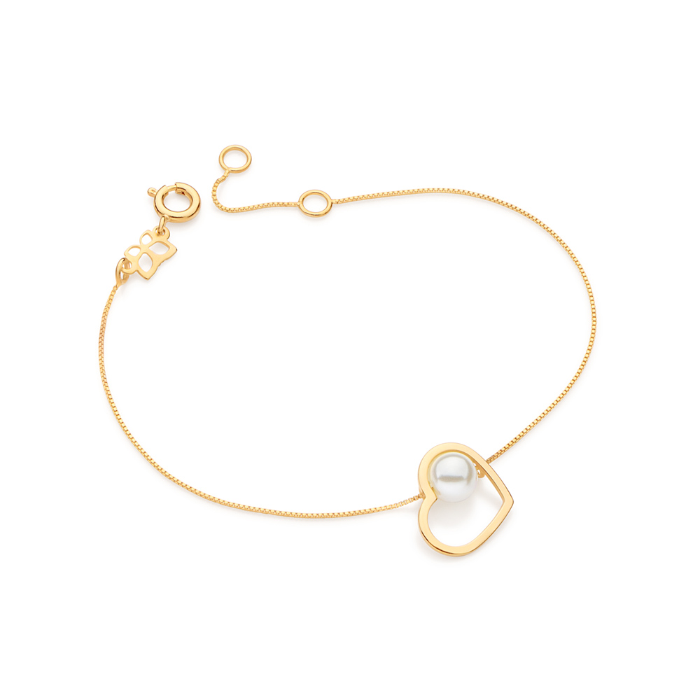 Pulseira coração com pérola sintética