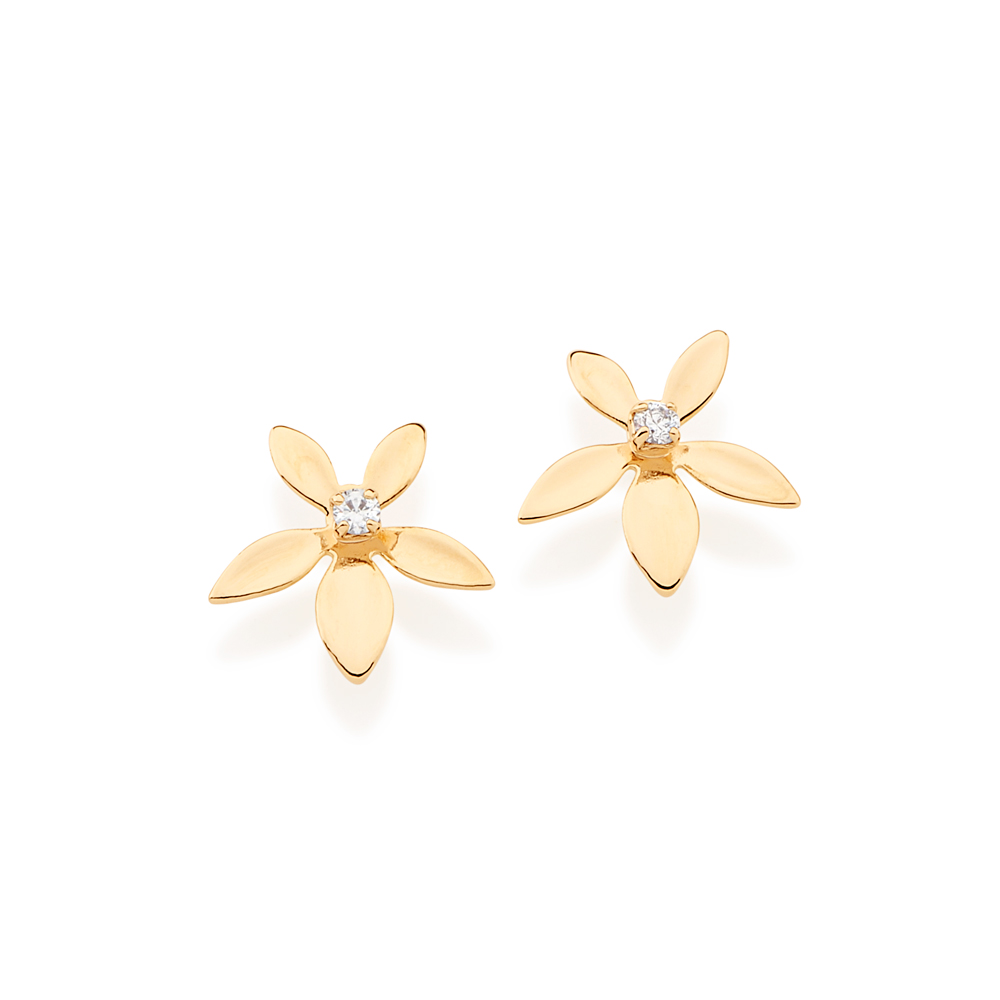 Brinco flor com zircônia